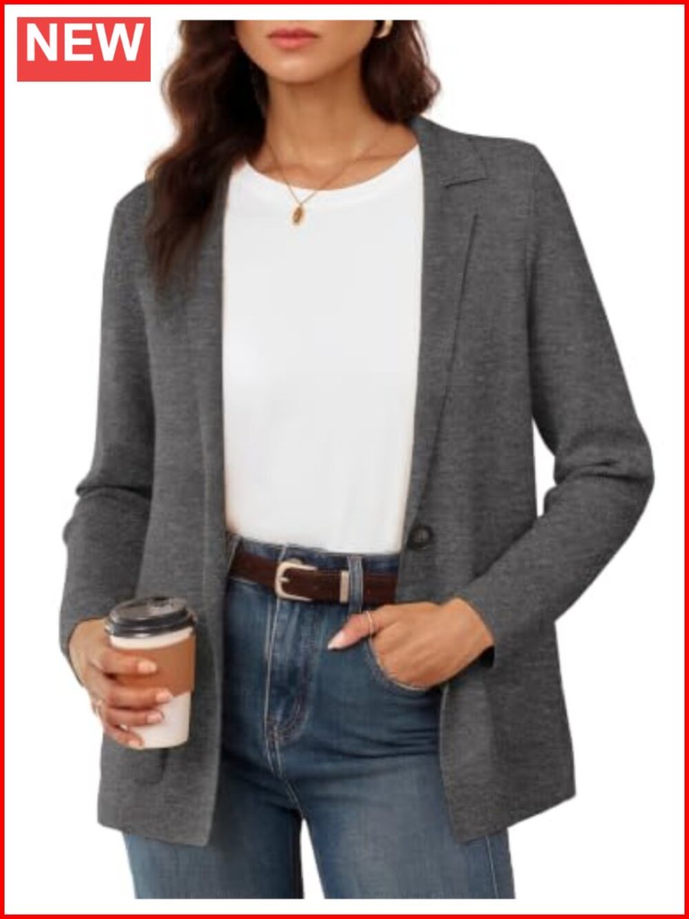 Sweater blazer wool blend notch lapel long sleeve